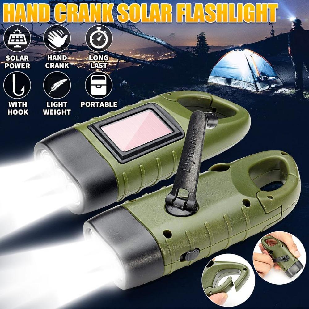 1PC Portable LED Lamps Flashlight Hand Crank Dynamo Torch Lantern Professional Solar Power Tent Light for Outdoor Camping Mountaineering