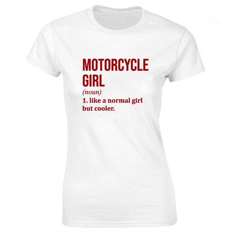 Motorcycle Girl Print Cotton Casual Tshirt Women Funny T Shirt for Lady Streetwear Regular Top Tee