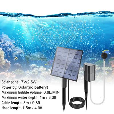 Solar Pond Aerator 2.5W/7V Air Pump Oxygenator 0.6L/min Solar Pump for Pond with 1 Bubble Stone and
