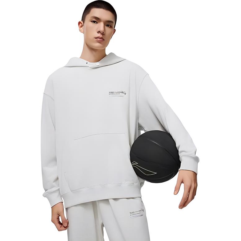 Li-Ning Loose Letter Print Hooded Comfortable Sweatshirt Men Sweatshirt Standard-White AWDU013-2