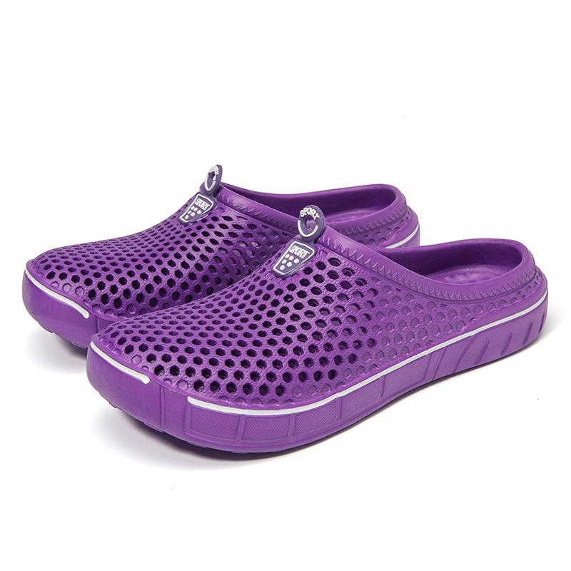 Women Men's Breathable Hollow EVA Clogs Lightweight Slip-on Beach & Casual Shoes with Sport Badge