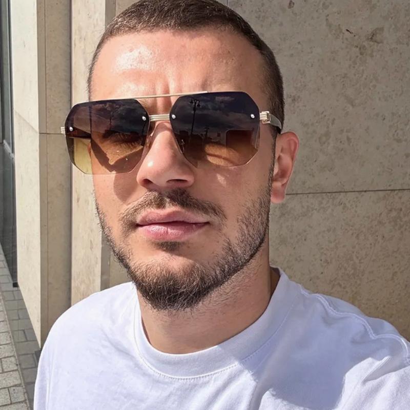 3pcs Polygon Half-Frame Sunglasses Fashion Metal Frame Men Large Square Sun Glasses for Female Male Gradient Traveling Eyewear