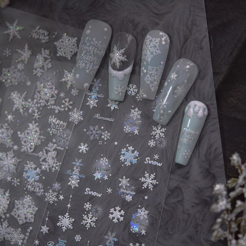 Exquisite Christmas Snowflakes Crystal Ball Nail Art Stickers Diy Nail Art Decoration Nail Accessories New Year Manicure Decals