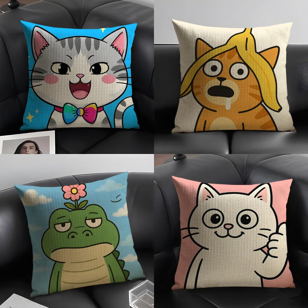 2 Surprised Cat Funny Party Pattern Pillow Case Home Living Room Decoration Linen Pillowcover Pillow Cases Cushion Cover