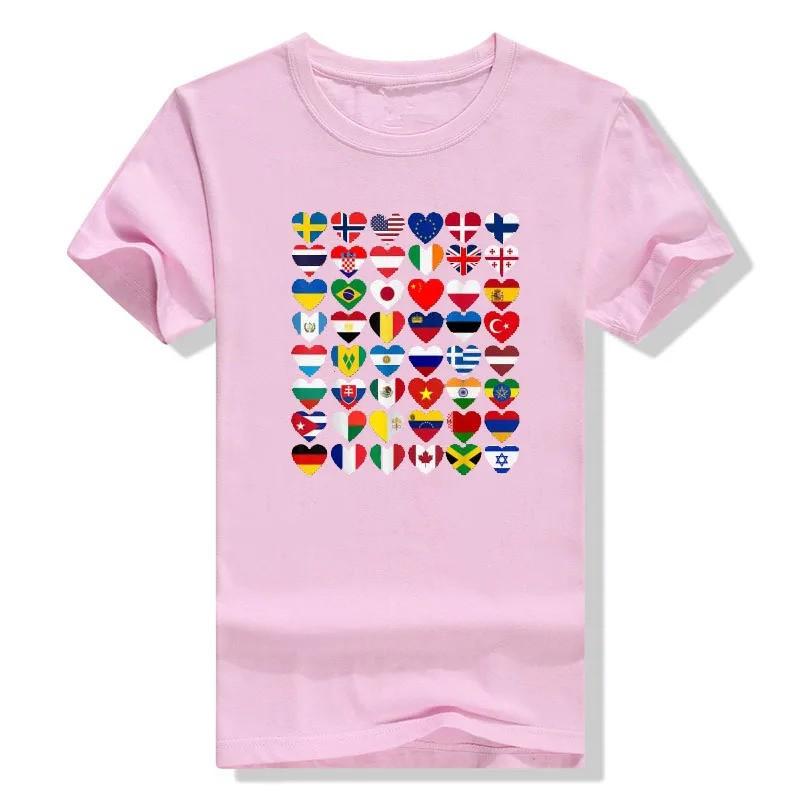 Mens Cotton Short Sleeve T-Shirt With Abstract Flag Print Streetwear Casual Tee Youth