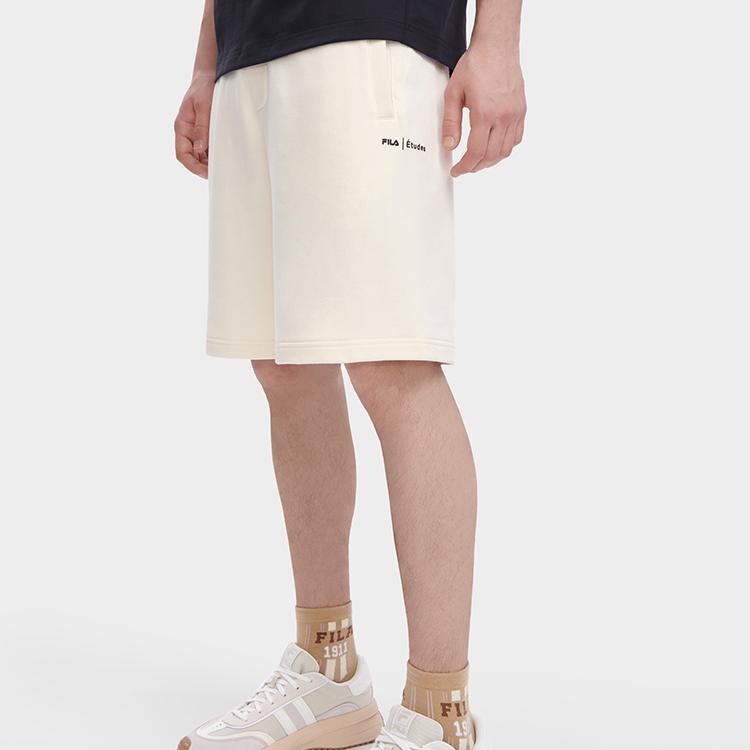 Fila Sports Lifestyle Series Solid Color Letter Logo Print Mid Waist Drawstring Straight Leg Sports Shorts Men Shorts White F11M326601FIV