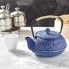 Stylish Iron Teapot, No Enamel, Induction Compatible, for Direct Heat, Blue Cherry Blossom Design, 1000ml
