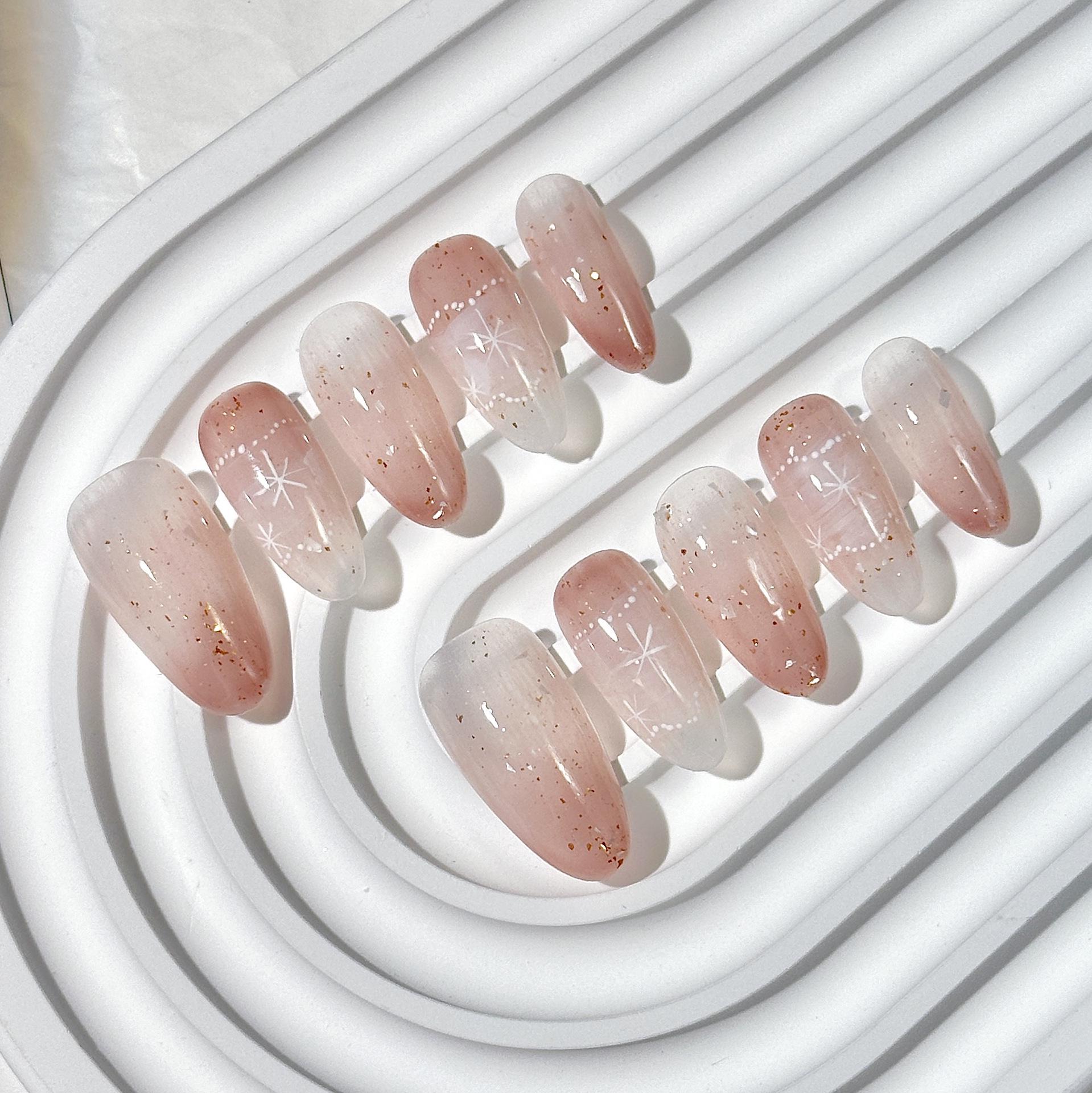 

Handmade Medium-Long Oval Lace Press-On Nails, Skin-Brightening & Elegant Nail Art Patches