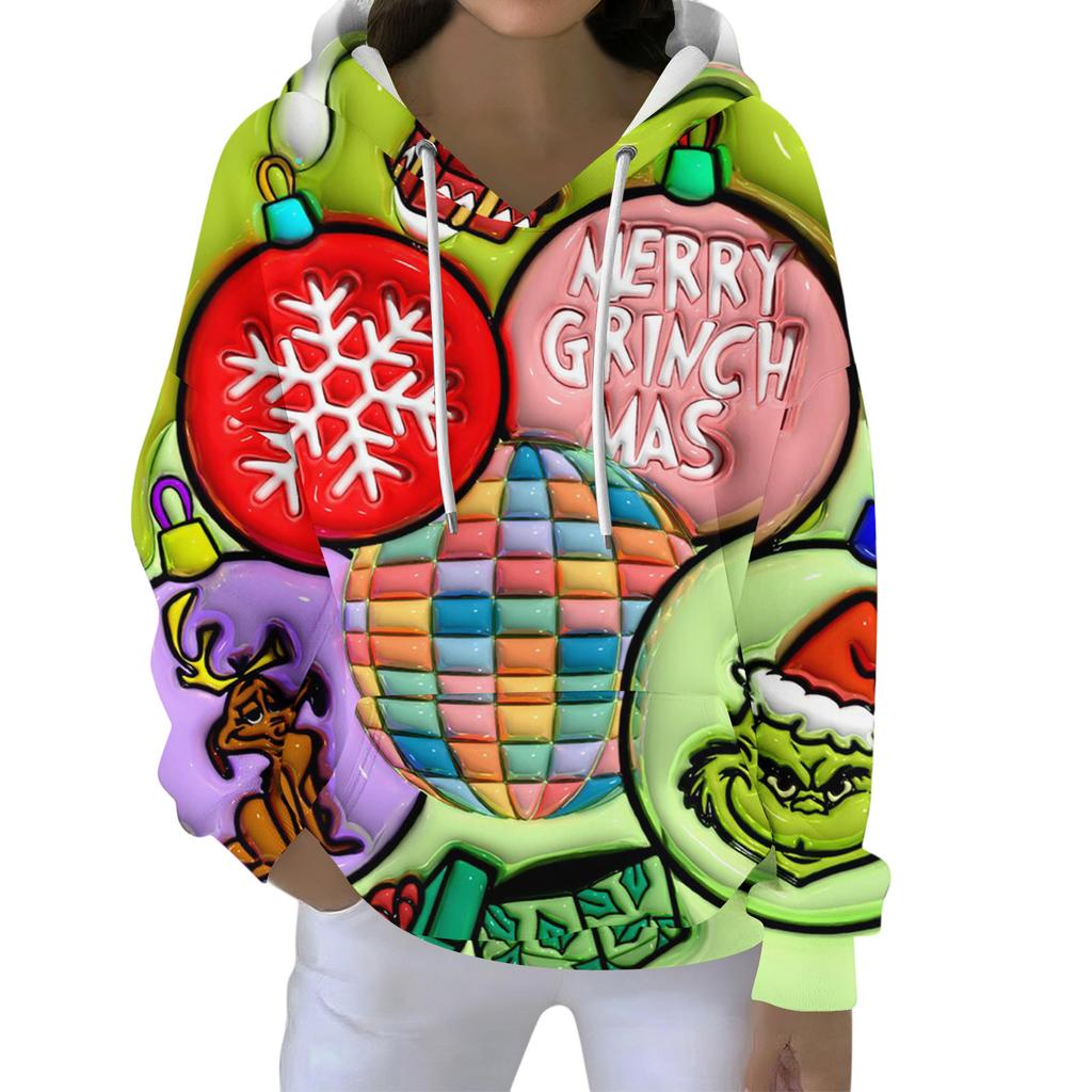 Christmas Hoodies For Women Funny Cute Printed Holiday Sweatshirt Winter Oversized Pullover Tops