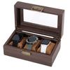 1pc 3-Slot Wood Covered with PU Leather Watch Storage Boxes with Glass Visible Window Hinged Lids and Lint Pillows Inside Rectangle Saddle Brown