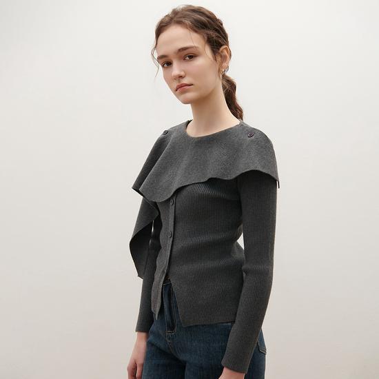 Unbalanced Cape Knit 2-Color O261T979