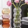 Nordic Style Transparent Vertical Striped Glass Hydroponic Plants Flower Arrangement Bottle Desktop Home Office Decoration