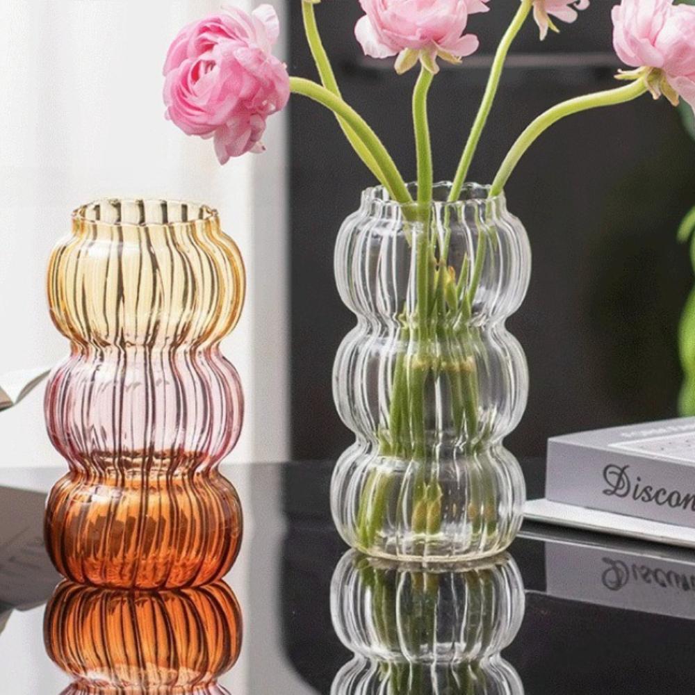 Nordic Style Transparent Vertical Striped Glass Hydroponic Plants Flower Arrangement Bottle Desktop Home Office Decoration