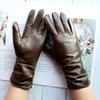 Sheepskin Leather Gloves Women's Fashion Elastic Style Velvet Lining to Keep Warm in Autumn and Winter Retro Color Points