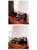 Leopard Print Cashmere Patchwork Square Toe Chunky Heel Mary Jane Shoes with Ankle Strap for Women - Spring/Autumn Retro Style.