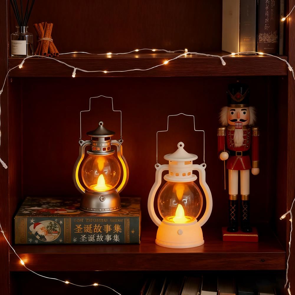 2pcs Hanging Candle Lantern, Retro Oil Lamp Battery Operated Lantern Light for Halloween Christmas Decor