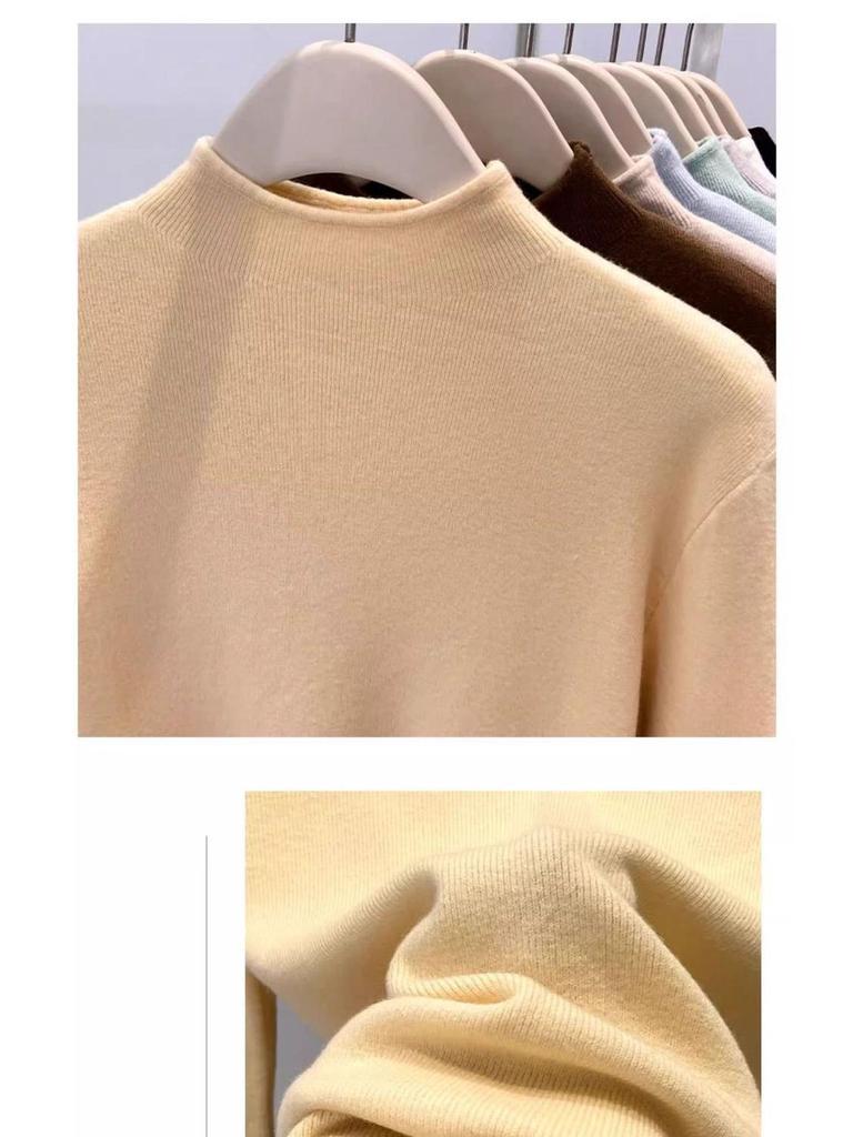 Women's High-End Slim Fit Long Sleeve Knit Sweater – Soft Semi-High Neck Base Layer for Autumn/Winter