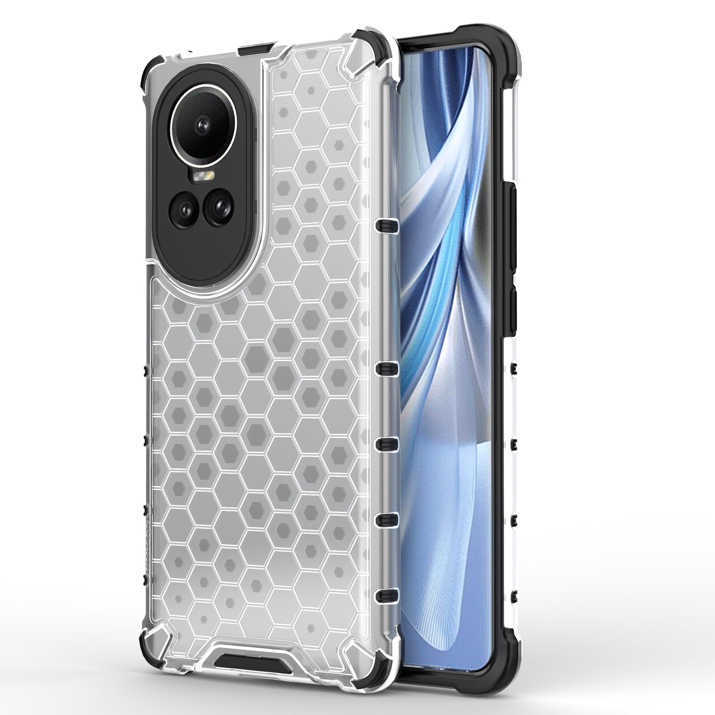 

Для Oppo Reno10 5G (Глобальный) Задняя крышка с сотовой текстурой, противоударный чехол для телефона из ТПУ+ПК Grey