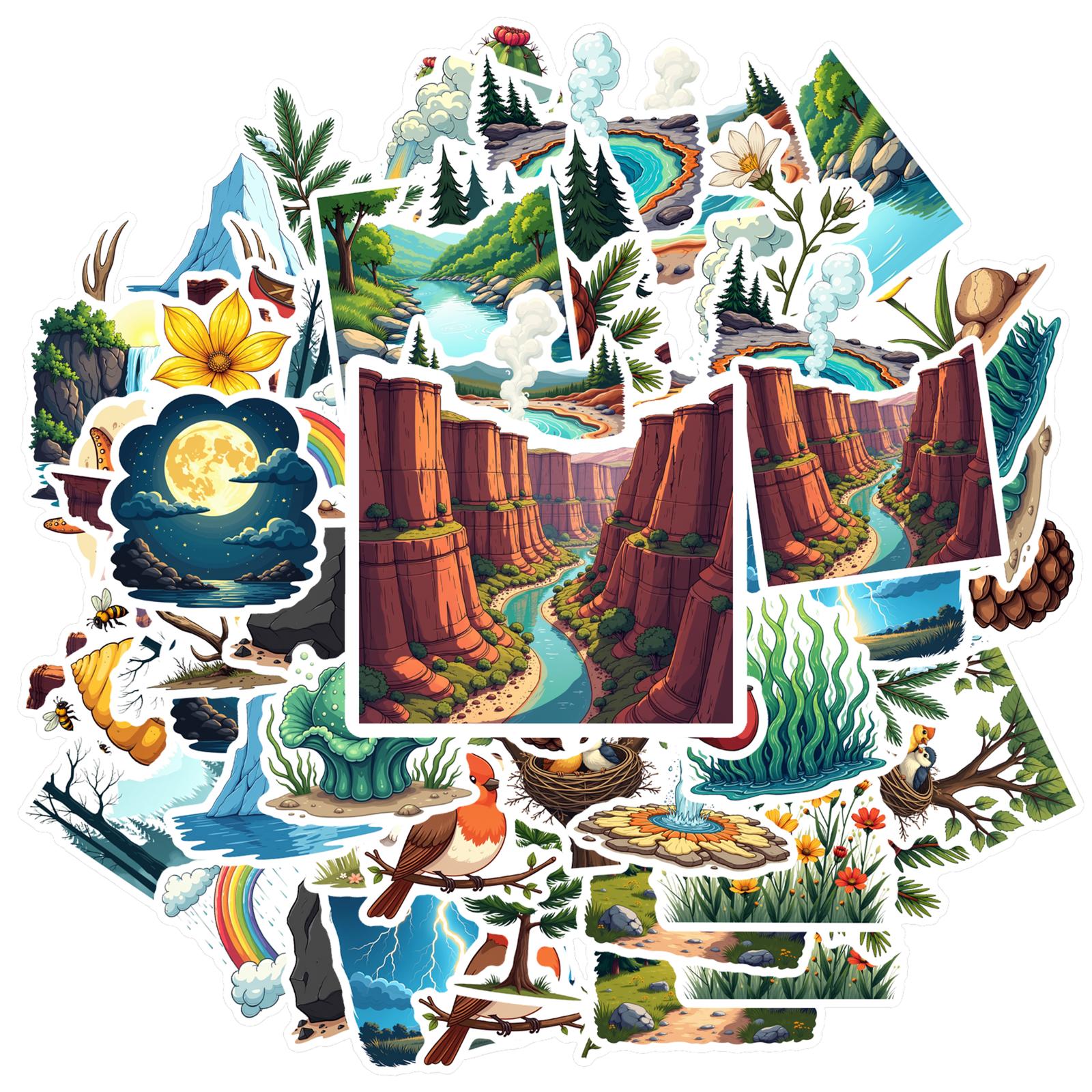 35pcs-100pcs Cartoon Nature Decals Playful Exploration Explorer Stickers Nature Stickers For Laptop Guitar