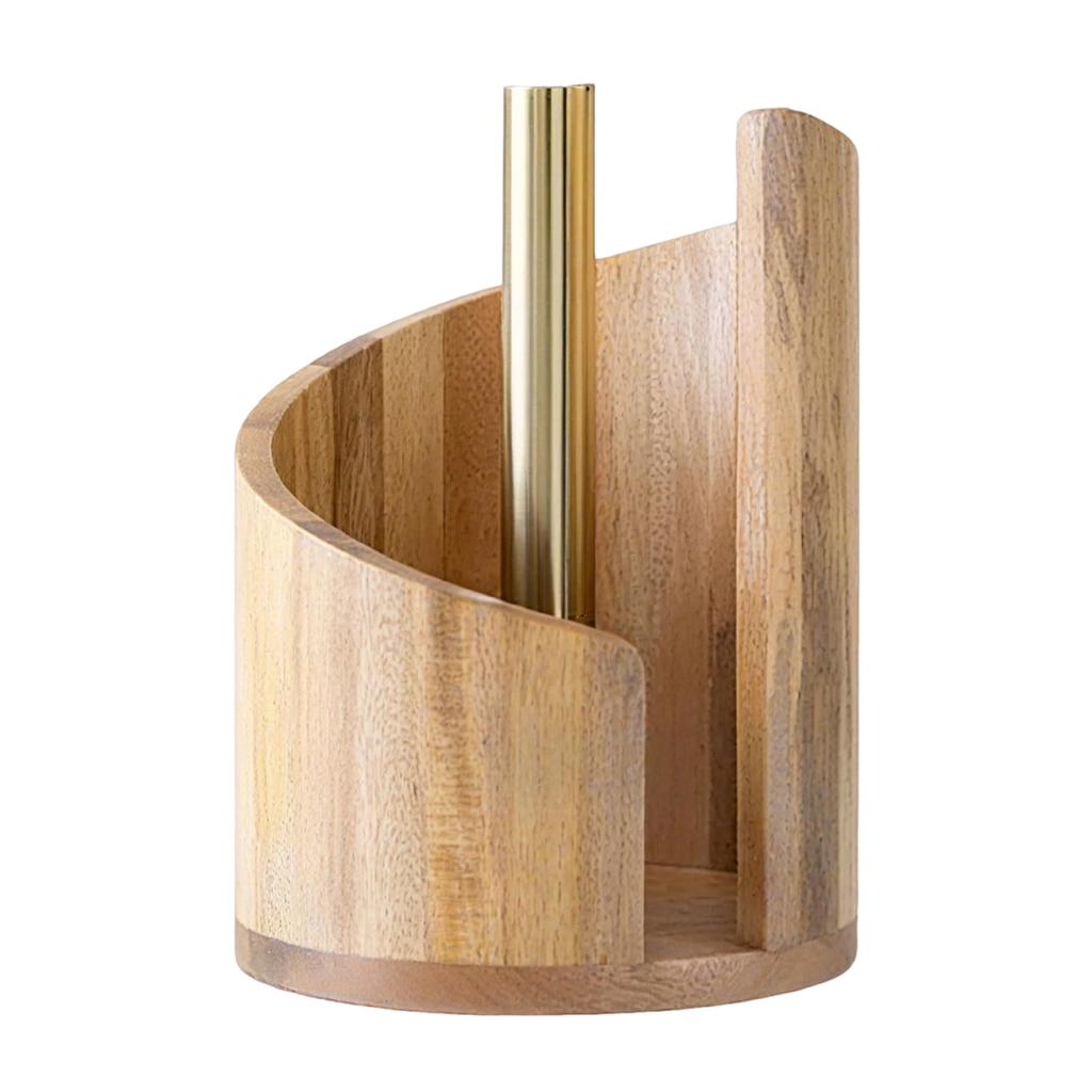 Wooden Tissue Holder with Base Countertop Paper Towel Holder Large Capacity Iron Frame Tissue Box for Dining Room Living Room