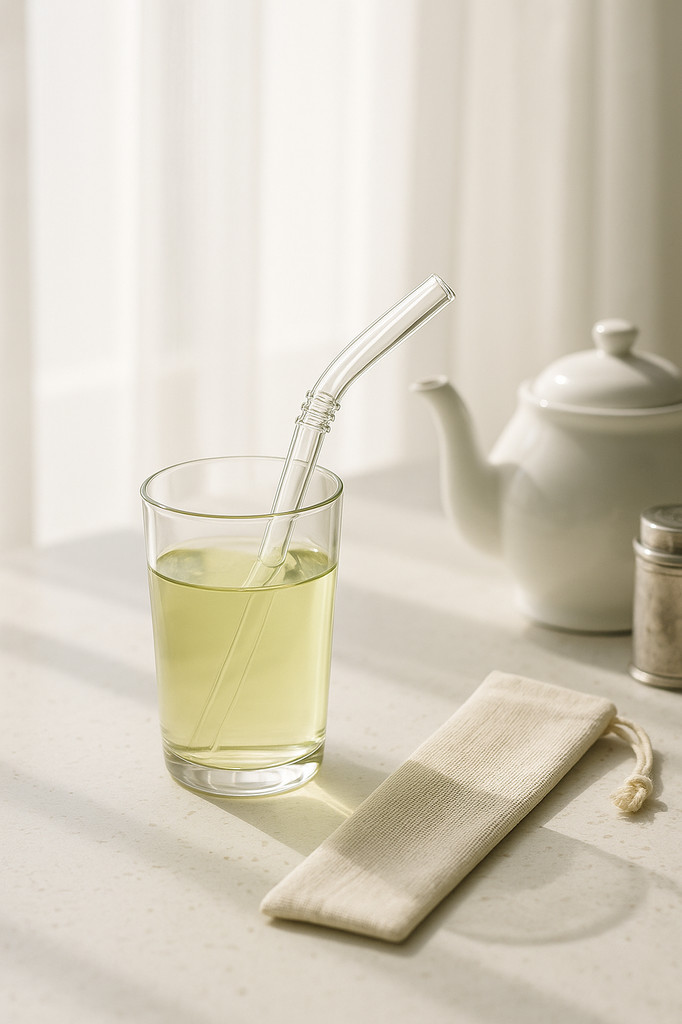 Trinkhalme aus Borosilikatglas, hitzebeständig, mit langem Rohr und gebogenem Kopf, umweltfreundlich