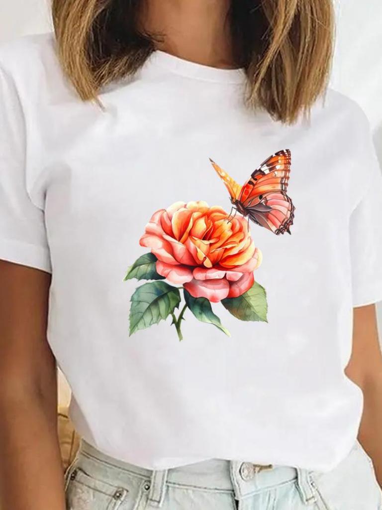 Nature Tshirt Butterfly Flowers Womens Tshirt Watercolor Print Tshirt Oversize Casual Tshirt Nature Lover Daily Streetwear