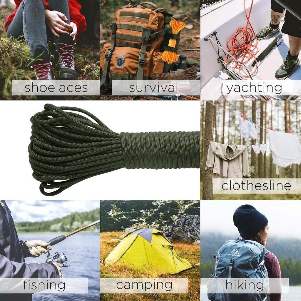 100ft 4mm Paracord Rop Utility Parachute Cord for Crafting, Tent, Camping, Clothes line, Hiking, Fishing