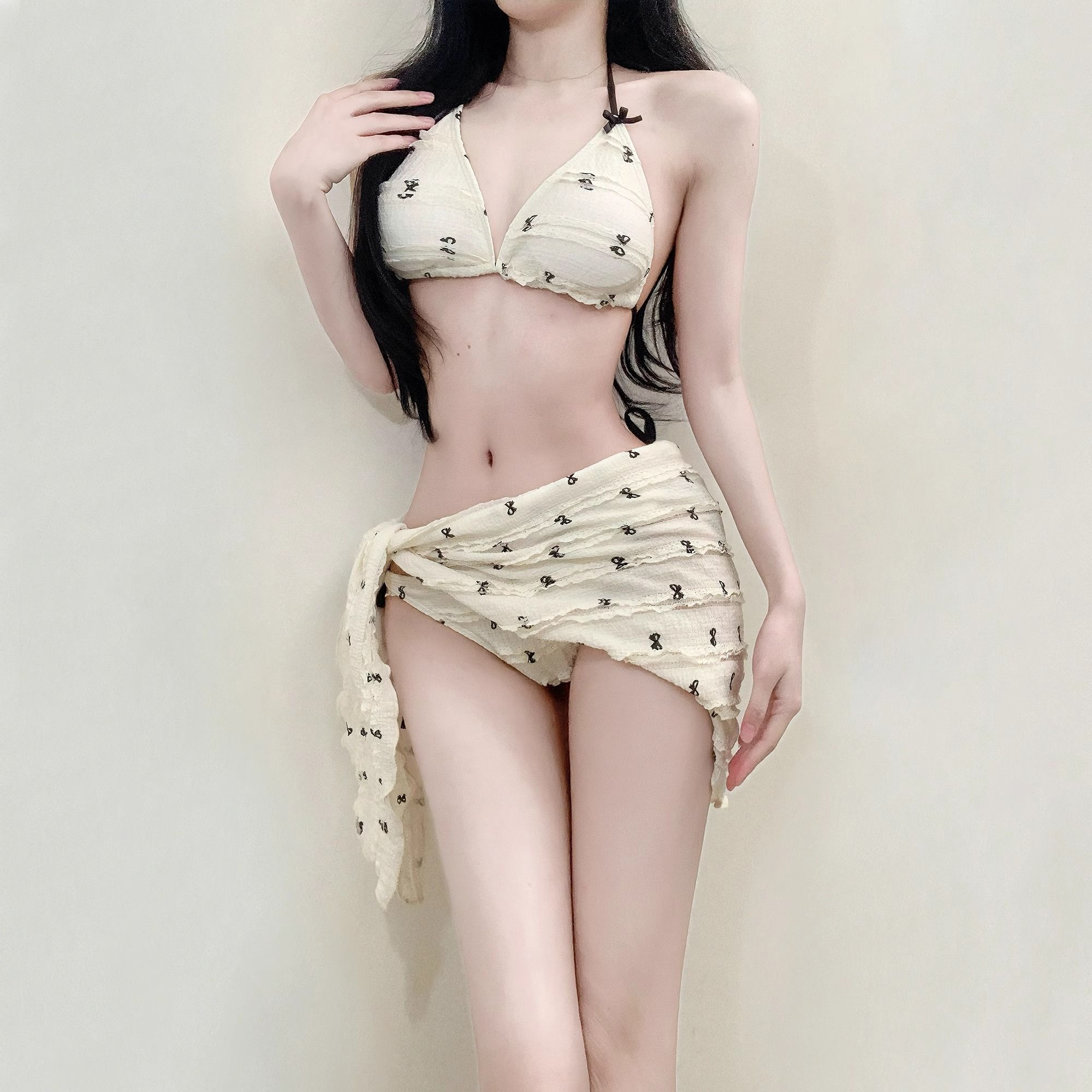

2026 New Women Boho Two Piece Swimsuit Bikini Set High Waisted Halter Neck Monokini Push Up Sexy Holiday Print L бежевий