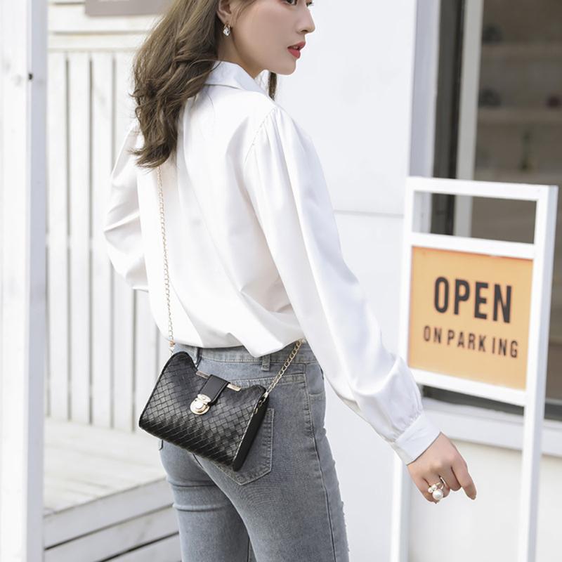 Fashion Pu Leather Mobile Phone Bag For Girls Casual Solid Color Chain Shoulder Bag For Women Gifts