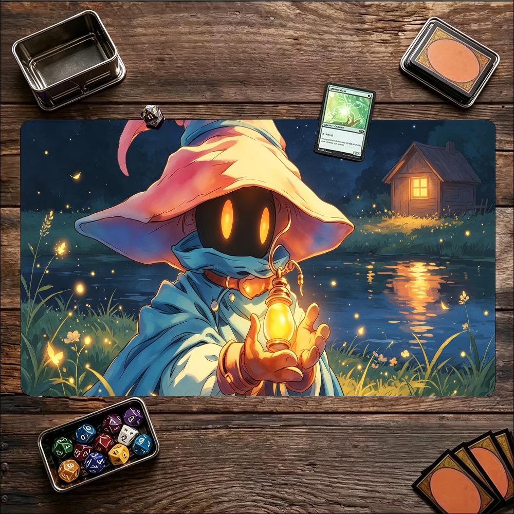 Cute Fantasy Mage Character Large Game Playmat Non Slip Rubber Table Mat Stitched Edge For Card Game Laptop Gaming Workspace