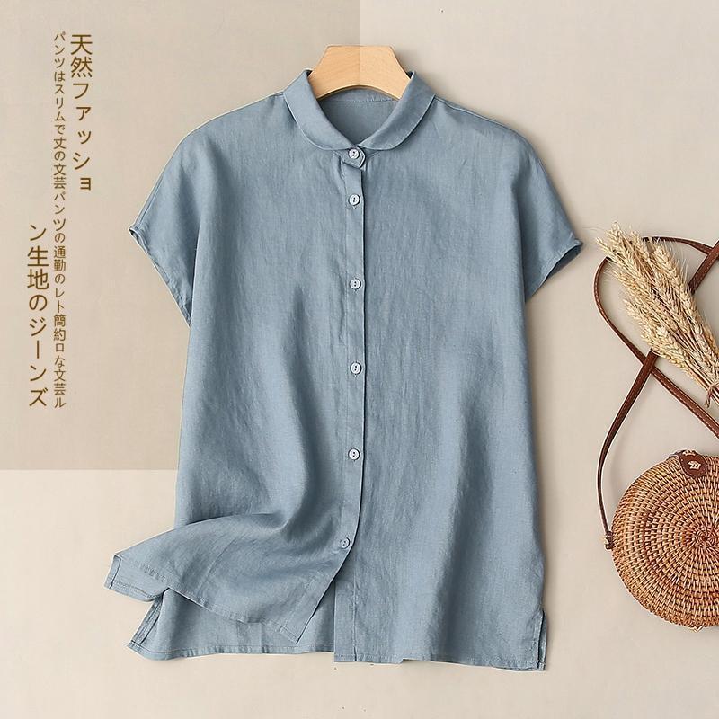 Women Summer Cotton Linen Short Sleeve Shirt Loose Vintage Casual Blouse Breathable Retro Daily Top 2026 New Arrival