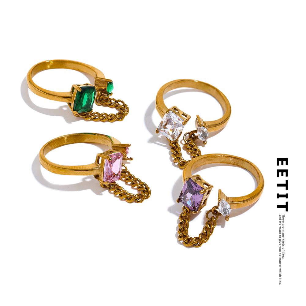 

Eetit Bling Зеленый Розовый Фиолетовый Белый Цирконий Из Нержавеющей Стали Модное Кольцо Висячая Цепочка Золотой Цвет Нержавеющие Ювелирные Изделия Для Женщин