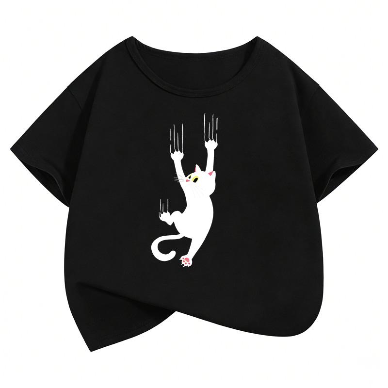 Cute Climbing Cat T Shirts Funny Short Sleeve Kids Childrens Tshirt Boys Girls Summer Spring Casual Top Tee Shirt