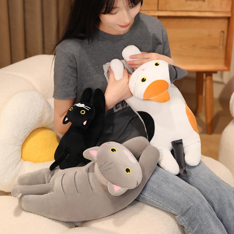 30/50/70cm Lying Cat Plush Throw Pillow Cute Black CatGrey Cat Pillow Sofa Cushion Leg Pillow Sleep Companion Gift
