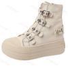 Fashion Retro Fashion Buckle Design Thick Soled Casual Canvas Short Boots for Women 2025 Autumn Comfortable Non Slip Chunky Ankle Boots