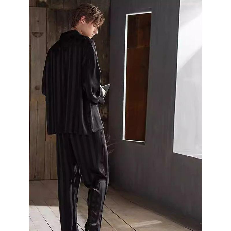 Victoria Men's Secret of Pajamas Spring & Fall Dark Stripes Imitation Silk Long Sleeves Pants Loose Homewear Suit