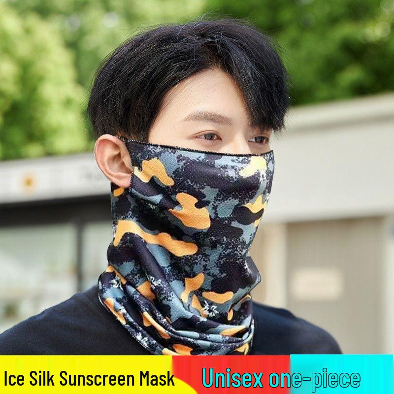 Ice Silk Sunscreen Face Mask for Men - Full Neck & Face UV Protection for Outdoor Cycling