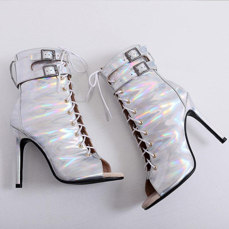 Botas de Dança Latina Femininas Novas Prata Bachata Salsa Sapatos de Dança para Mulher Salto Alto Sapatos de Dança de Salão Cano Alto