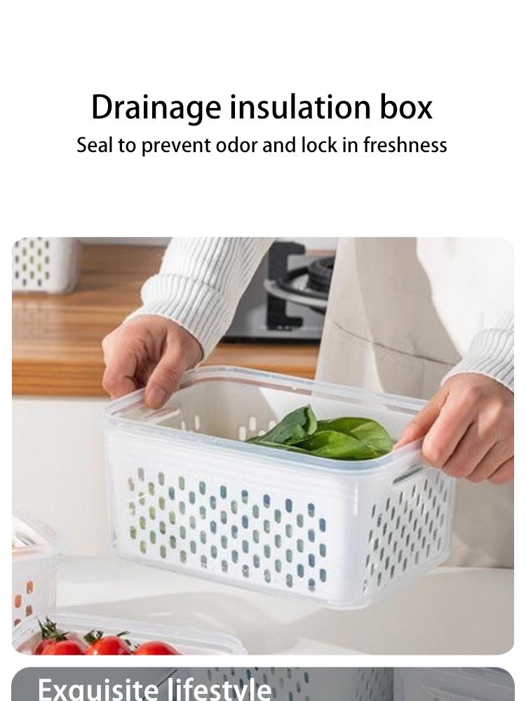 Refrigerator Storage, Drainage Double Layer Preservation Box Outdoor Picnic Portable Fruit Box Storage Box