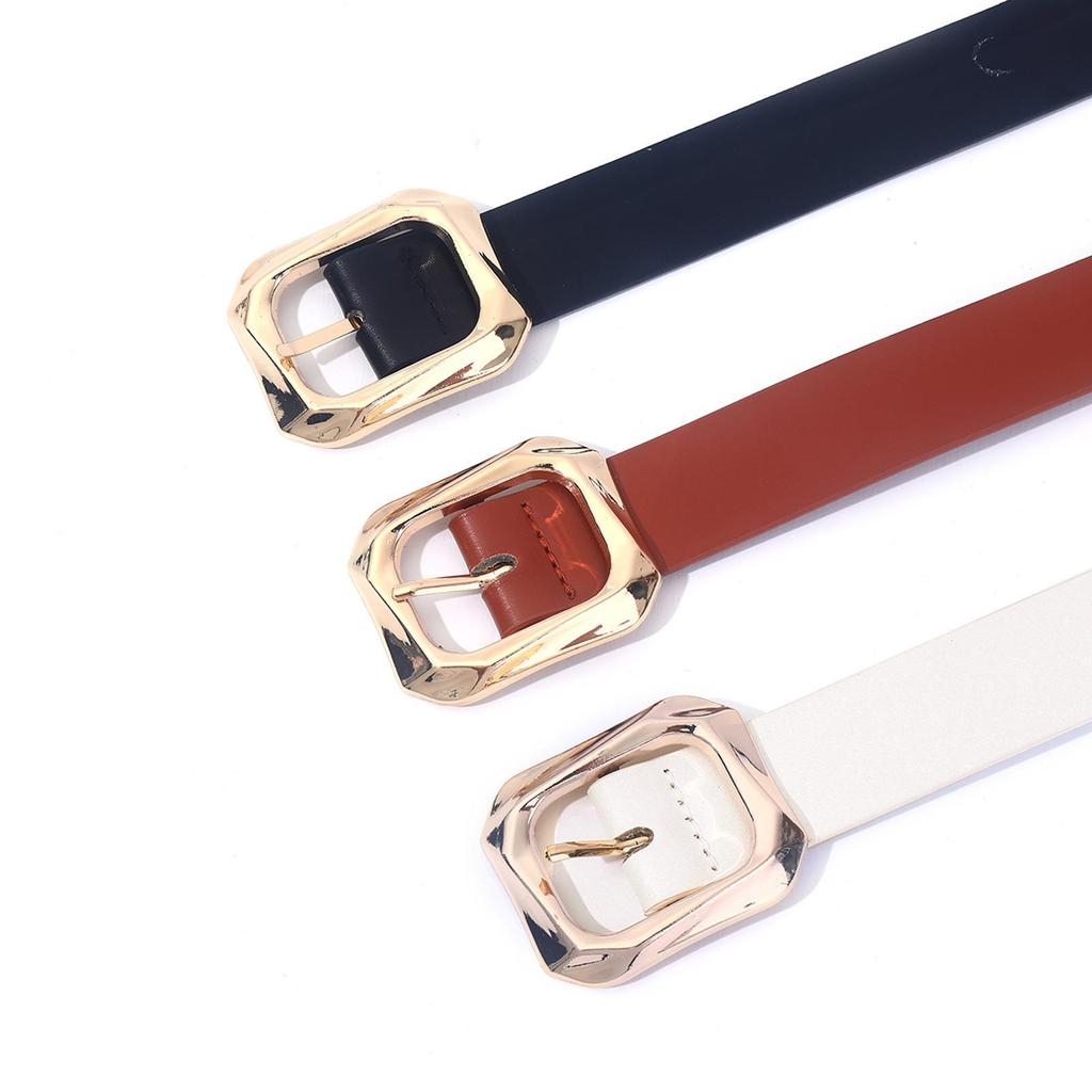 Korean Style Women's PU Leather Belt with Irregular Square Buckle - Solid Color Waistband for Casual & Commuting Outfits