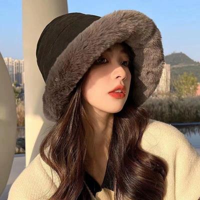 Fashion Fluffy Fur Bucket Hat for Women Winter Thick Warm Panama Fisherman Hat Girls Vintage Soft Plush Basin Cap