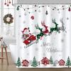 Merry Christmas Santa Claus Sleigh Reindeer Shower Curtain Waterproof Washable Shower Curtain 180x 180cm with 12 Hooks
