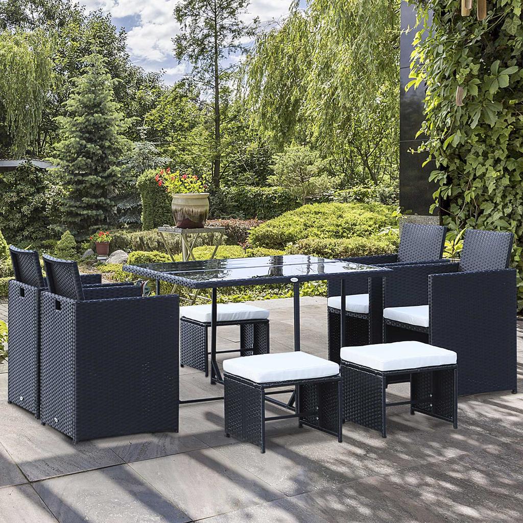 Seating Group for 8 People Poly Rattan Garden Set Seating Set Black