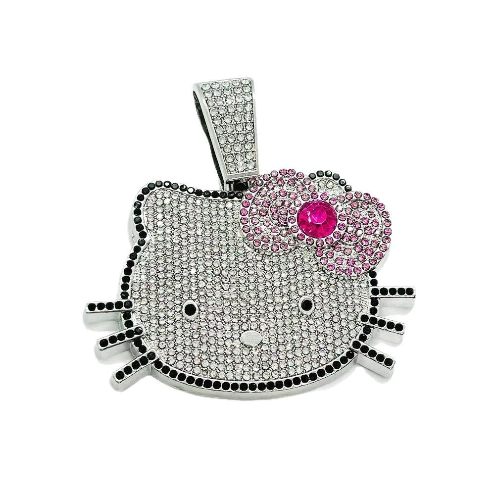 Cartoon bow cat full of diamonds cool sweet cute Hello Kitty pendant jewelry necklace female