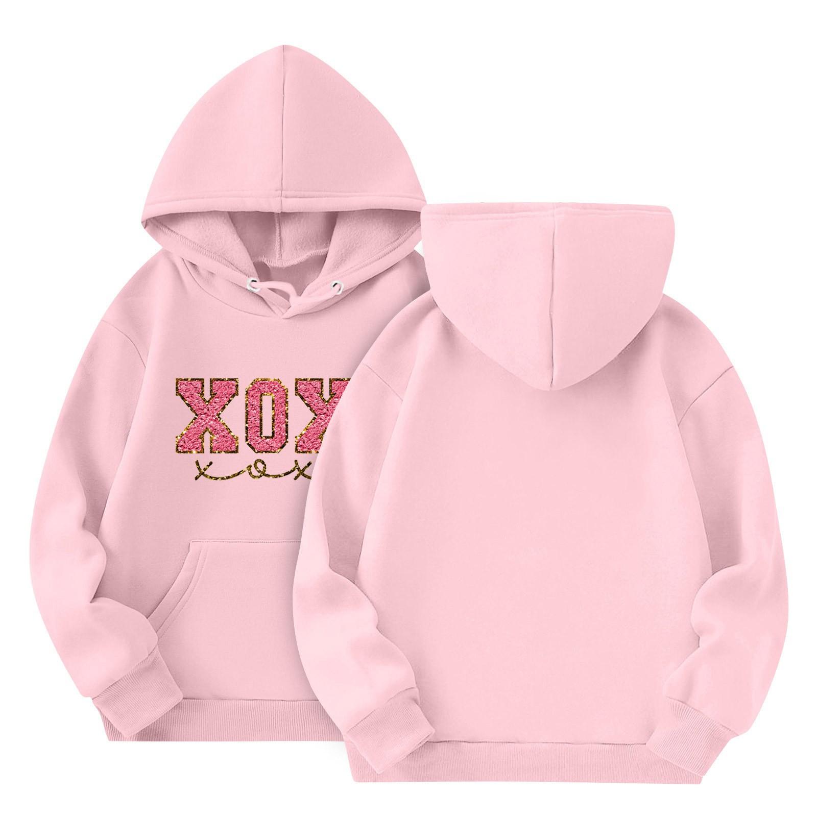 

Толстовки для девочек-подростков, толстовки с длинным рукавом, пуловер с завязками, симпатичная толстовка большого размера 160 розовый