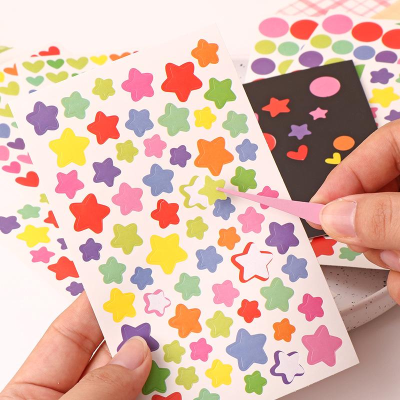 6 Sheets Colorful Stickers Pack Mini Star Heart Dots Self-adhesive Paper Marker Notes Decoration for Diary Album Reward