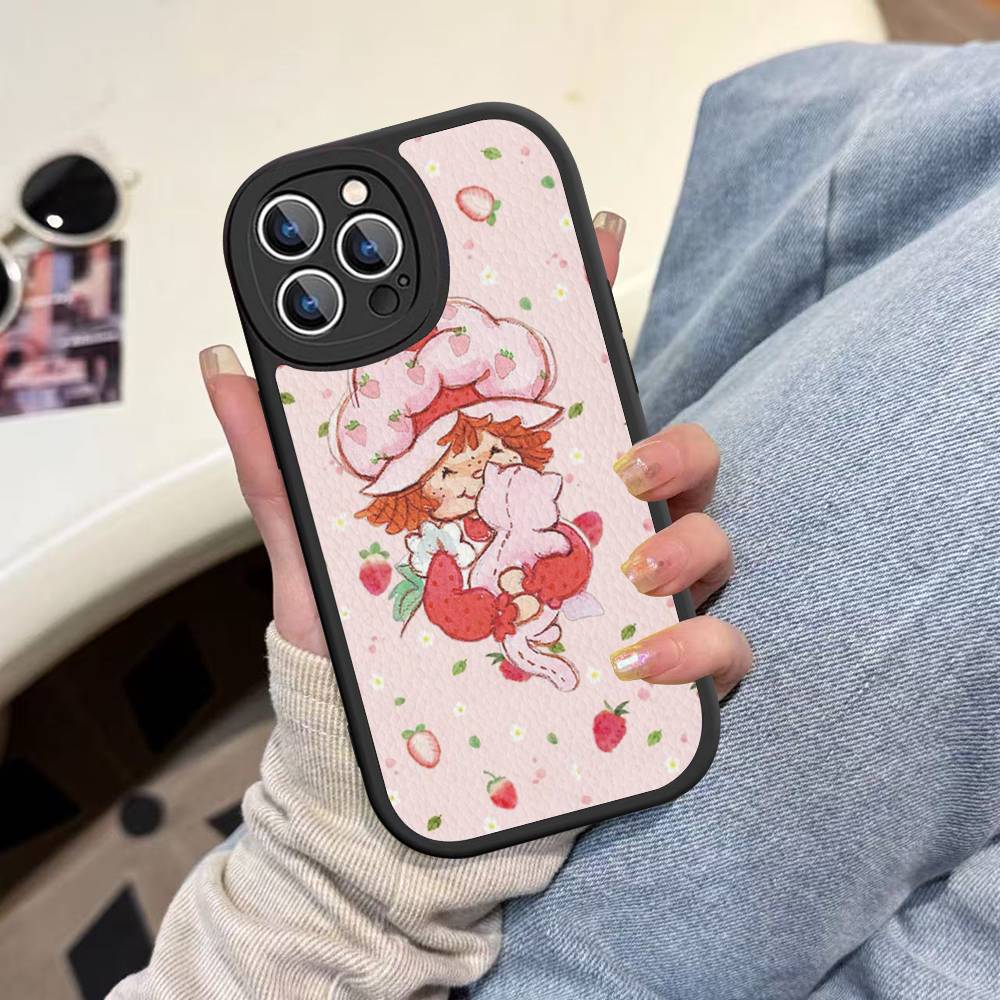 S-Strawberry-shortcake Girl Phone Case For IPhone 15 14 13 12 11 16 Pro Max Plus Leather Soft Cover
