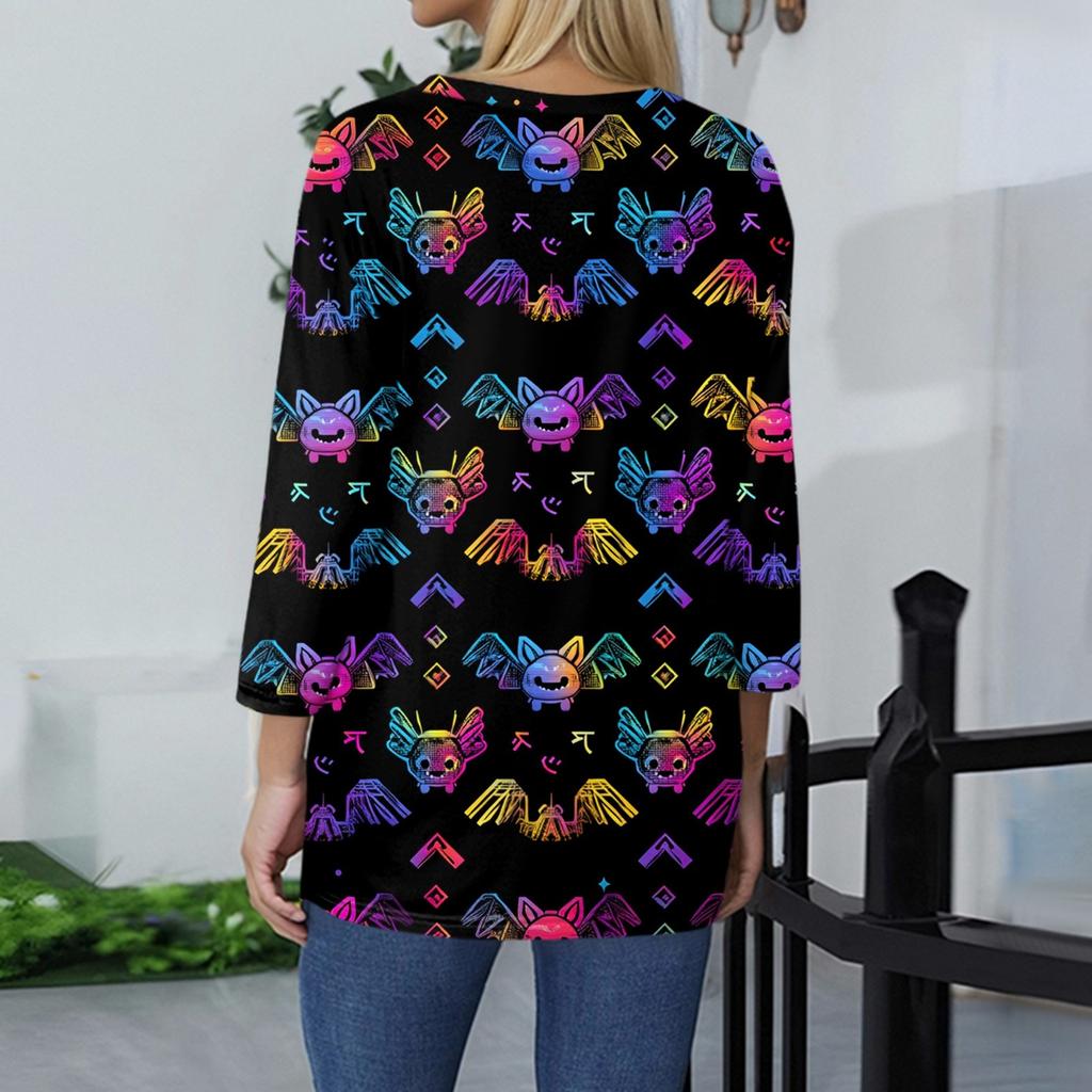 Women's Tops Three-quarter Sleeve Shirt V-neck Loose Casual Shirt Print T-shirt