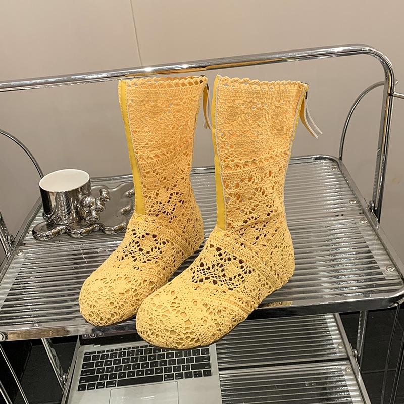 

Summer women s shoes flat-soled inner height-increasing hole boots retro hollow Martin boots women s lace thin short boots cool boots 40