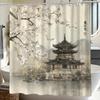 1pc of Bathroom Shower Curtain, Cherry Blossom Season Outdoor Sketch, Ink Wash Painting Festival Shower Curtain, Includes 12 H